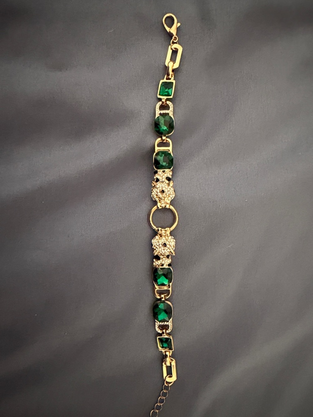 Gold-Toned Luxury Panther Green Crystal Bracelet